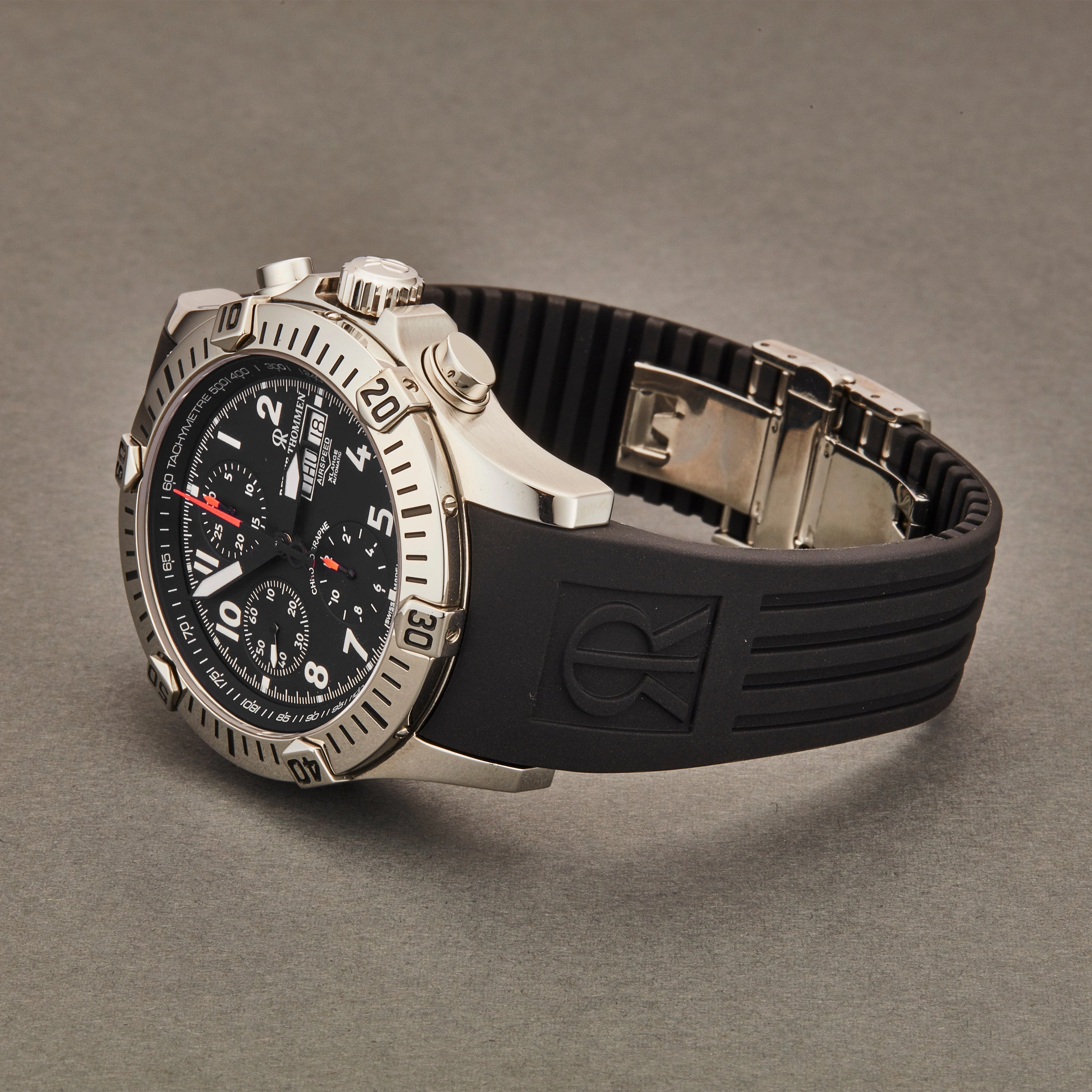 Revue Thommen Men's 16071.6834 'Air Speed' Black Dial Black Rubber Strap Chronograph Swiss Automatic Watch