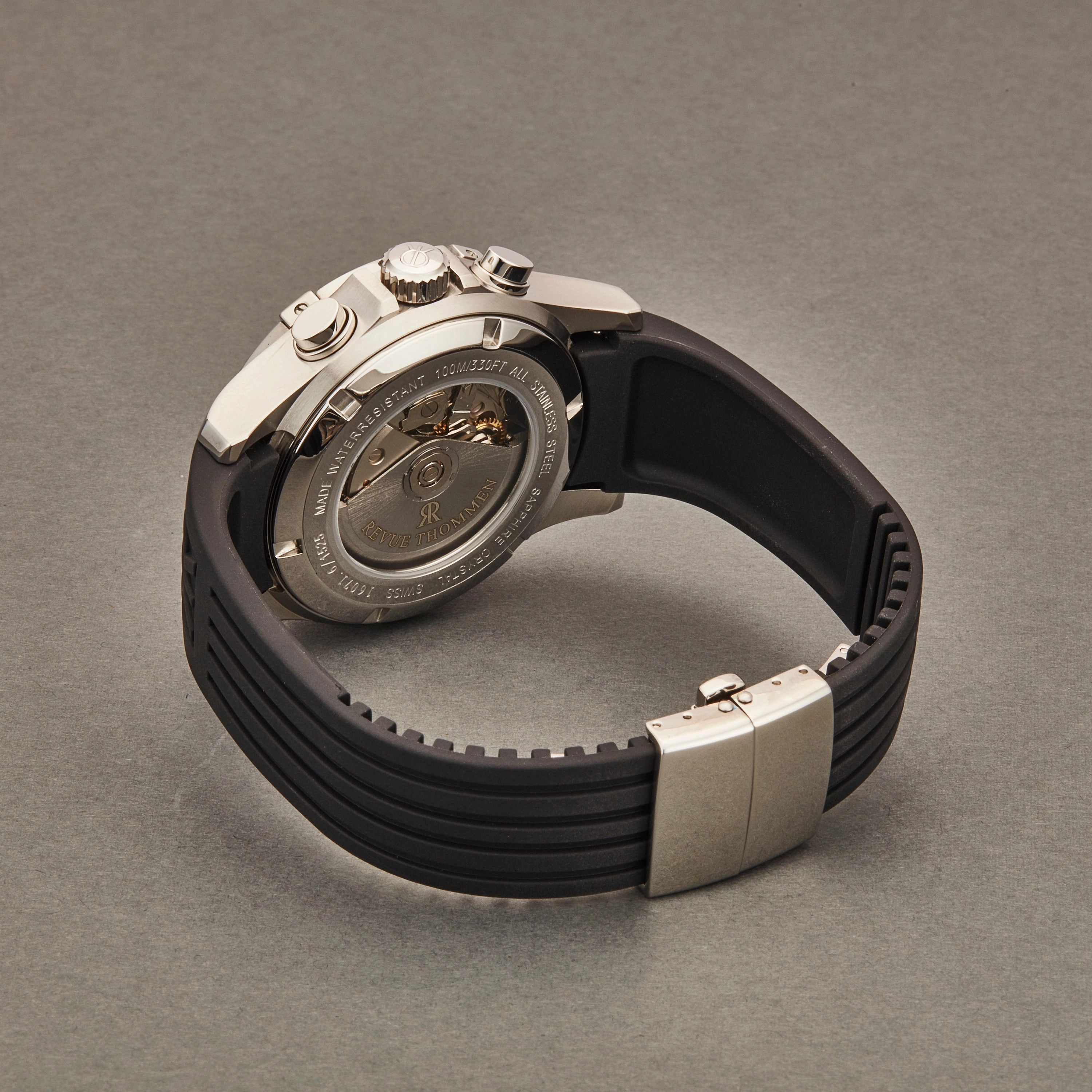 Revue Thommen Men's 16071.6834 'Air Speed' Black Dial Black Rubber Strap Chronograph Swiss Automatic Watch