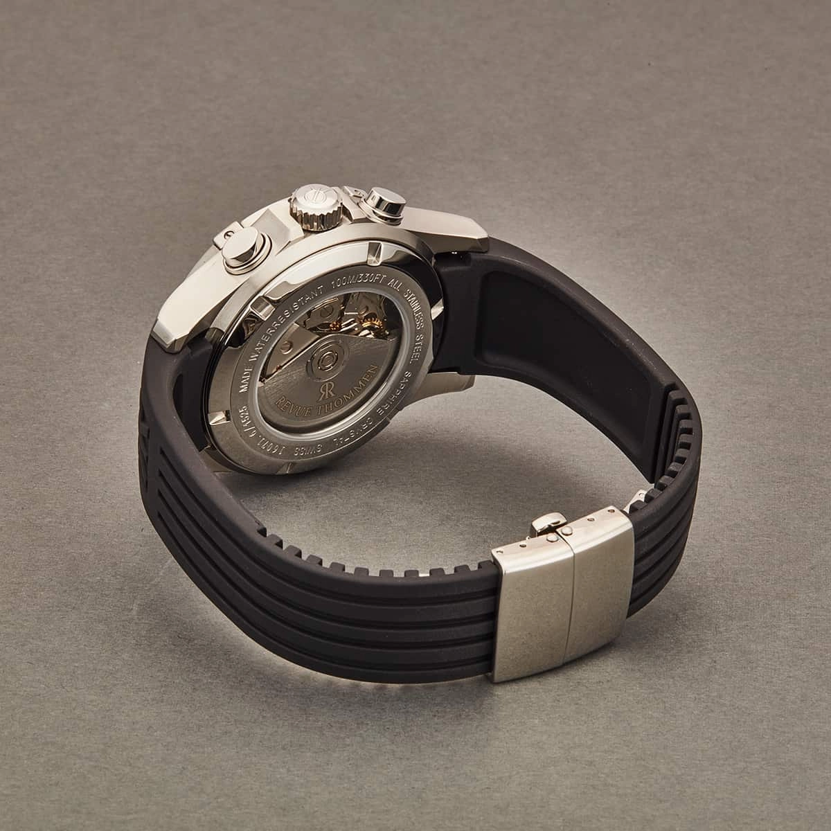 Revue Thommen Men's 16071.6834 'Air Speed' Black Dial Black Rubber Strap Chronograph Swiss Automatic Watch