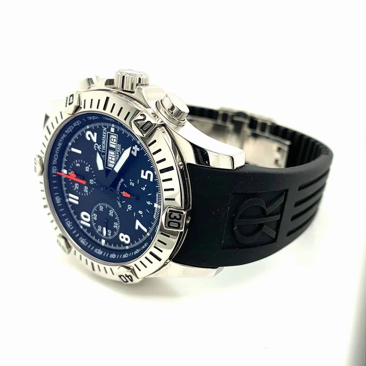 Revue Thommen Men's 16071.6834 'Air Speed' Black Dial Black Rubber Strap Chronograph Swiss Automatic Watch