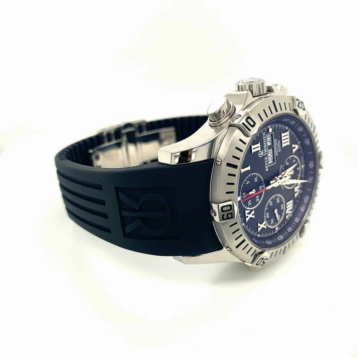 Revue Thommen Men's 16071.6837 'Air Speed' Black Dial Black Rubber Strap DayDate Chronograph Swiss Automatic Watch