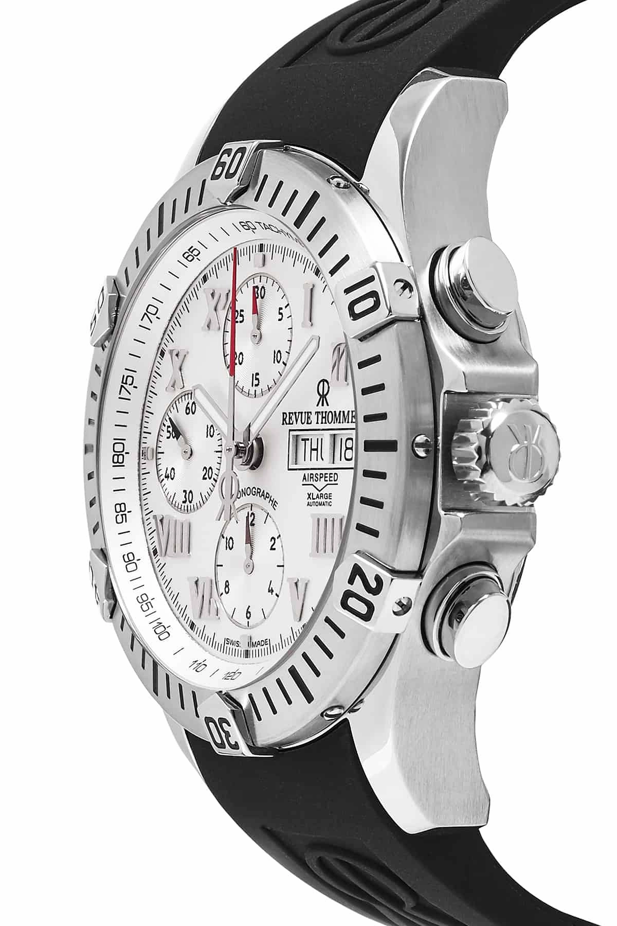 Revue Thommen Men's 16071.6838 'Air Speed' Silver Dial Black Rubber Strap Chronograph Swiss Watch