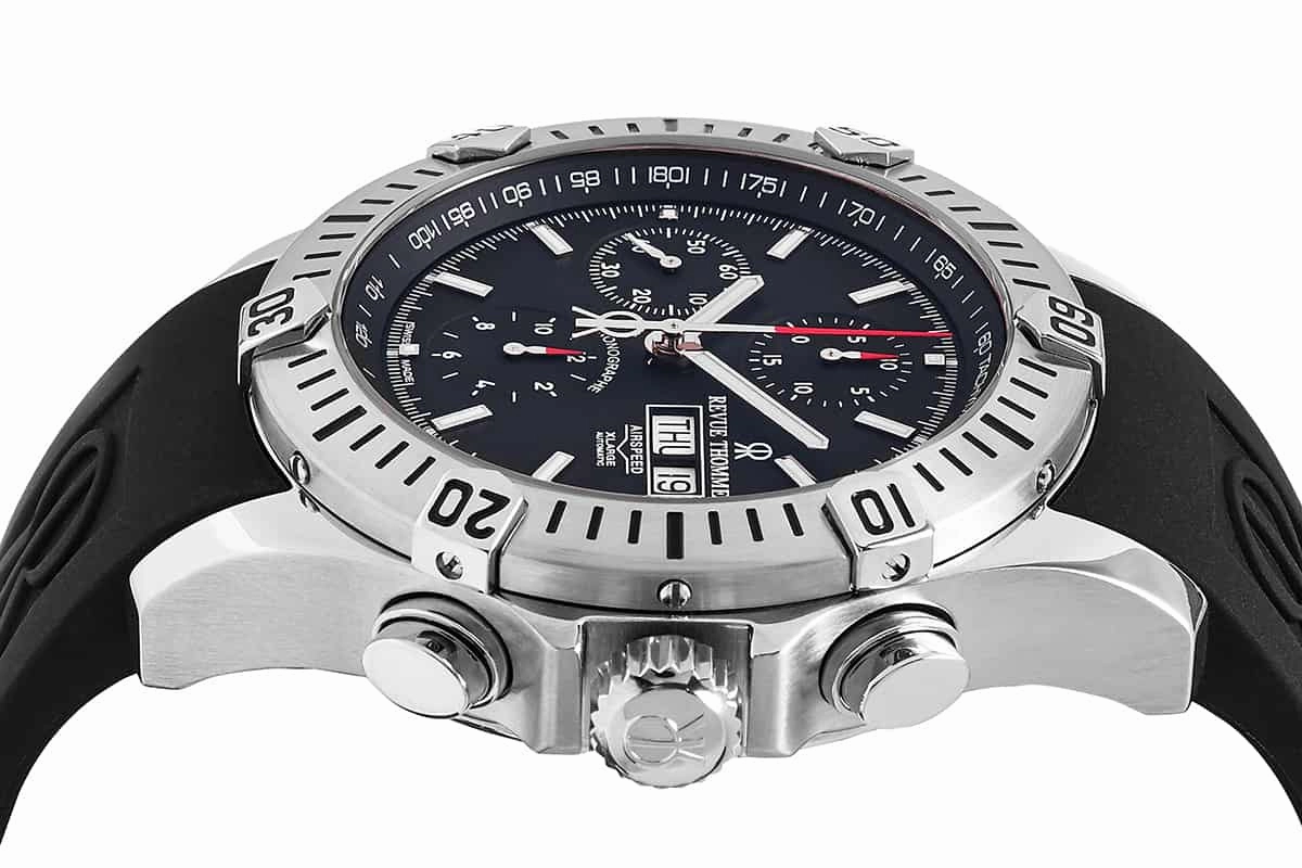 Revue Thommen Men's 16071.6839 'Air Speed' Black Dial Black Rubber Strap Chronograph Swiss Automatic Watch