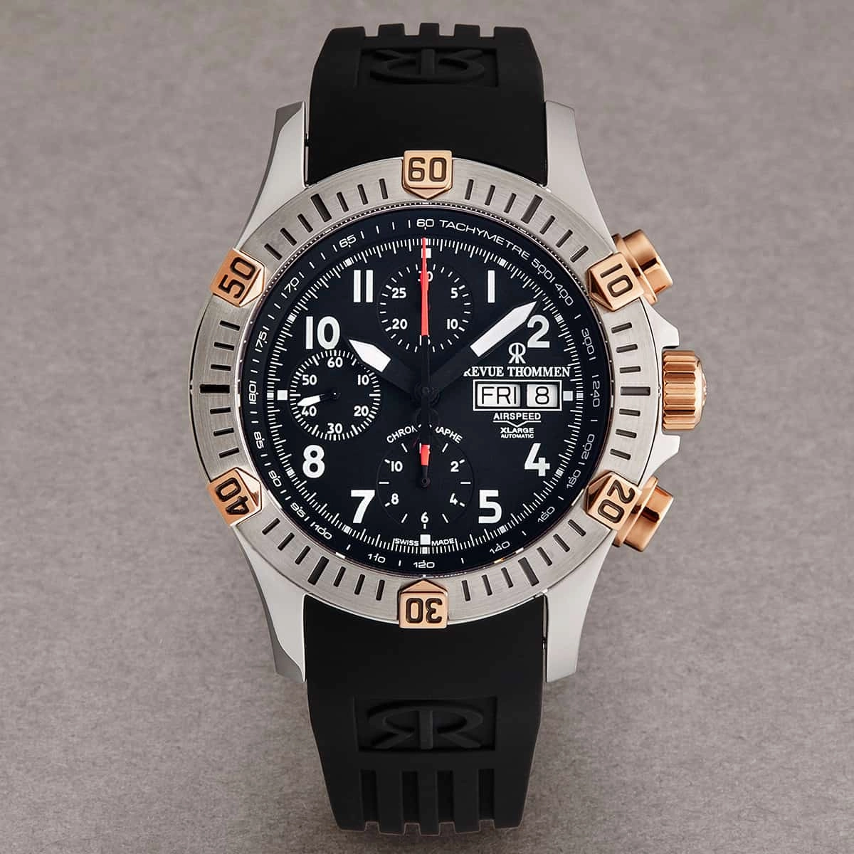 Revue Thommen Men's 16071.6854 'Airspeed' Black Dial Day-Date Chronograph Automatic Watch