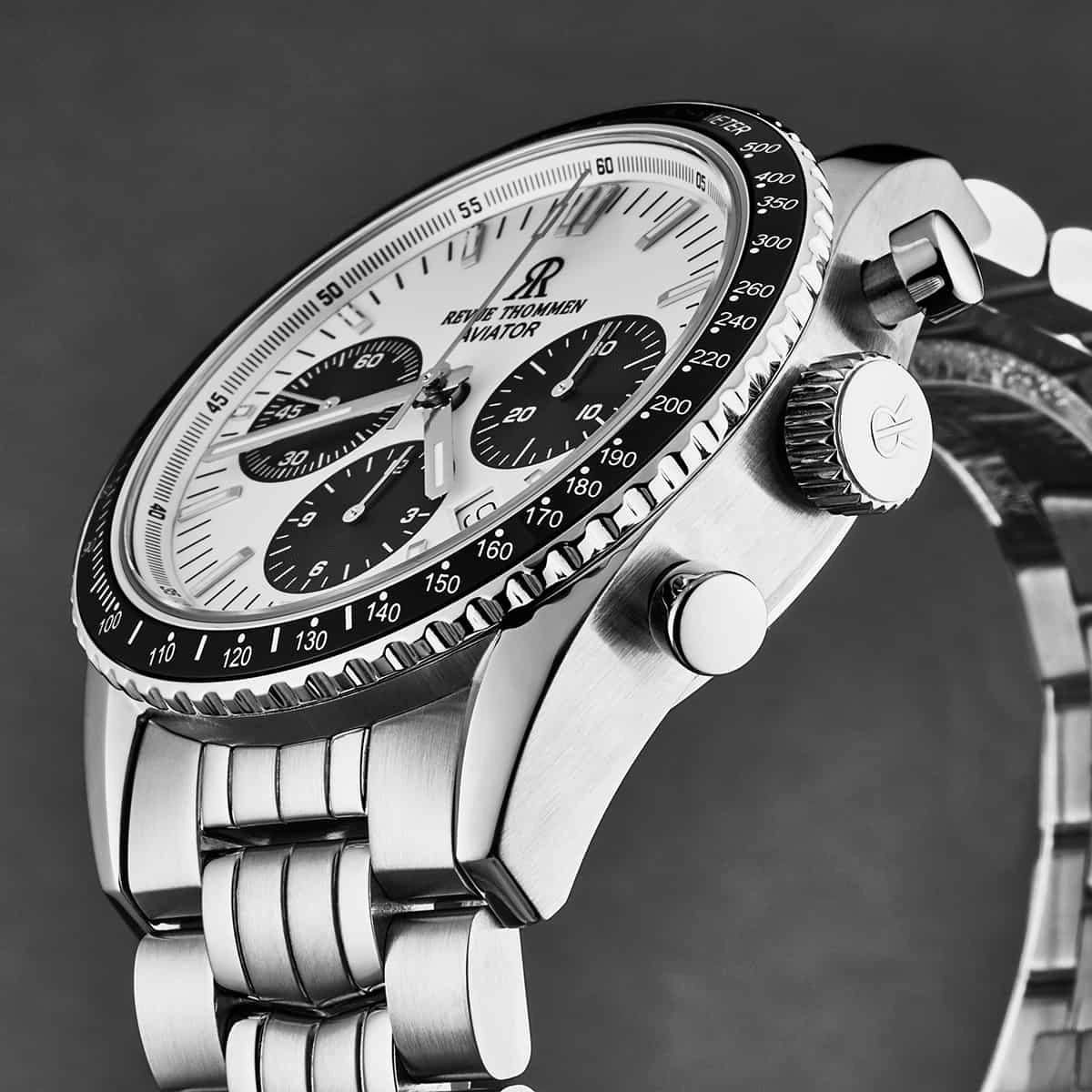 Revue Thommen Men's 17000.6132 'Aviator' Silver Dial Stainless Steel Chronograph Automatic Watch