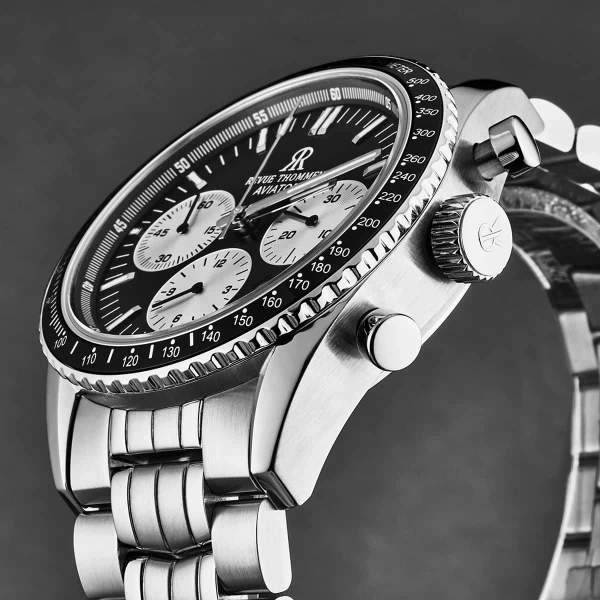 Revue Thommen Men's 17000.6134 'Aviator' Black Dial Stainless Steel Chronograph Automatic Watch
