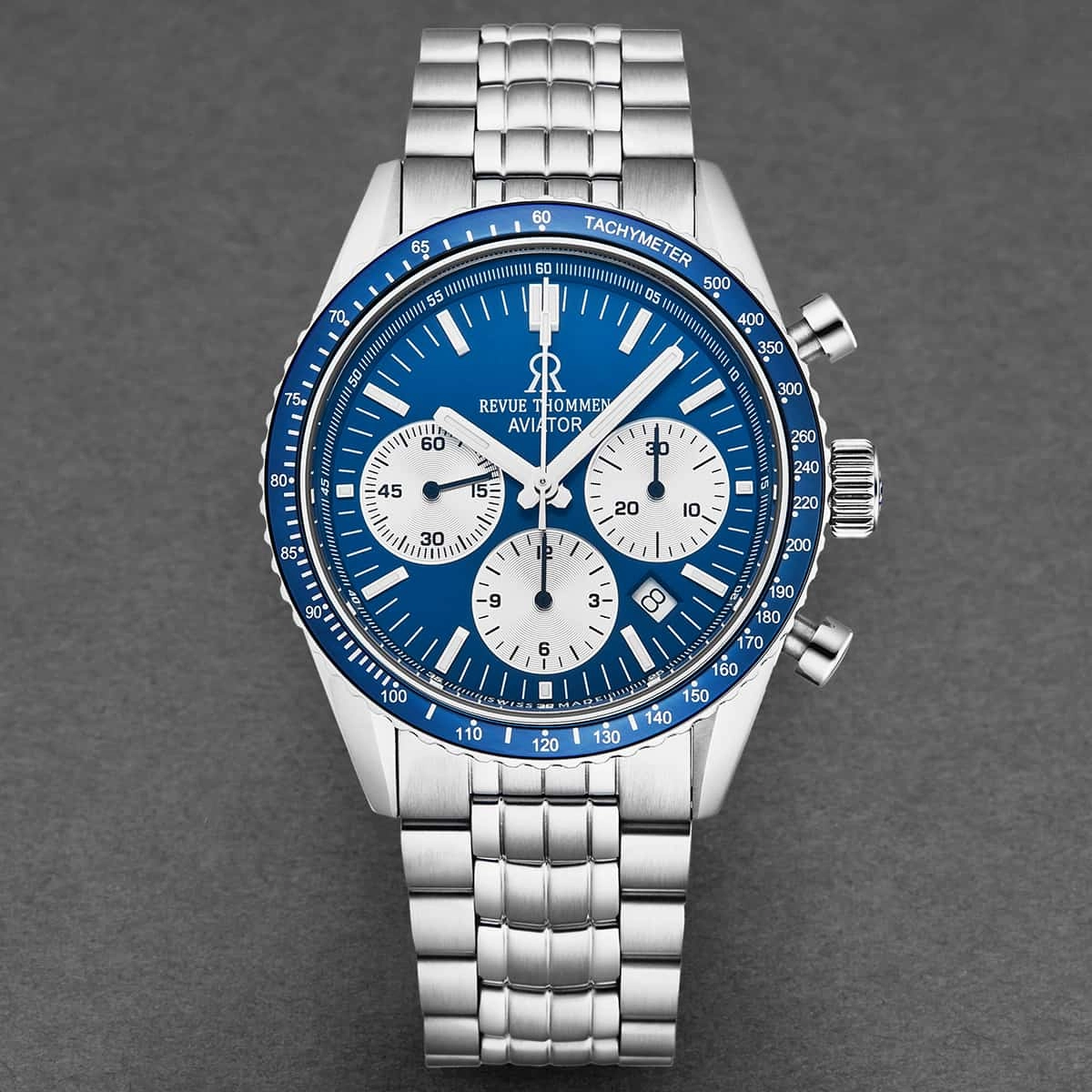 Revue Thommen Men's 17000.6135 'Aviator' Blue Dial Stainless Steel Chronograph Automatic Watch