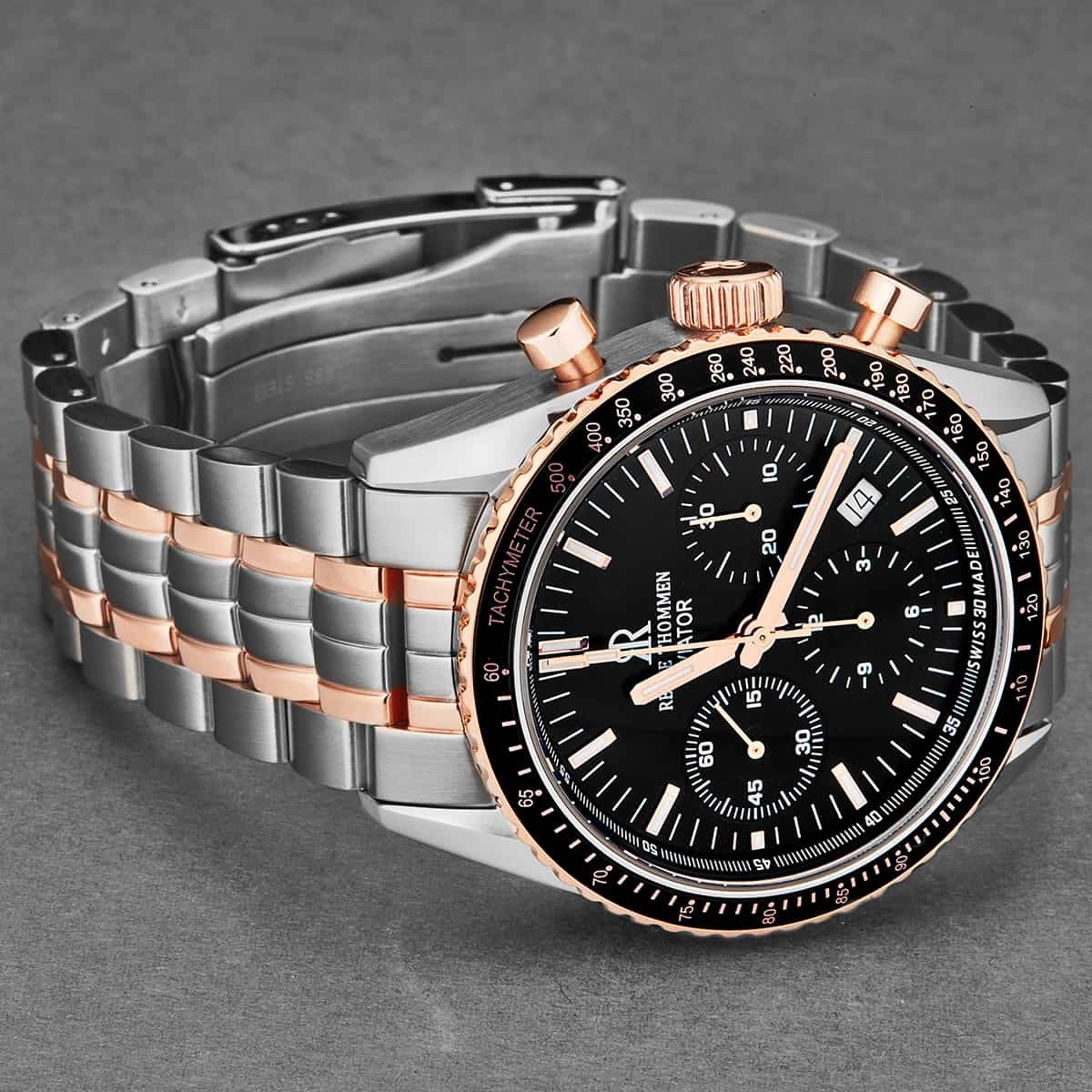 Revue Thommen Men's 17000.6157 'Aviator' Black Dial Two-Tone Chronograph Automatic Watch