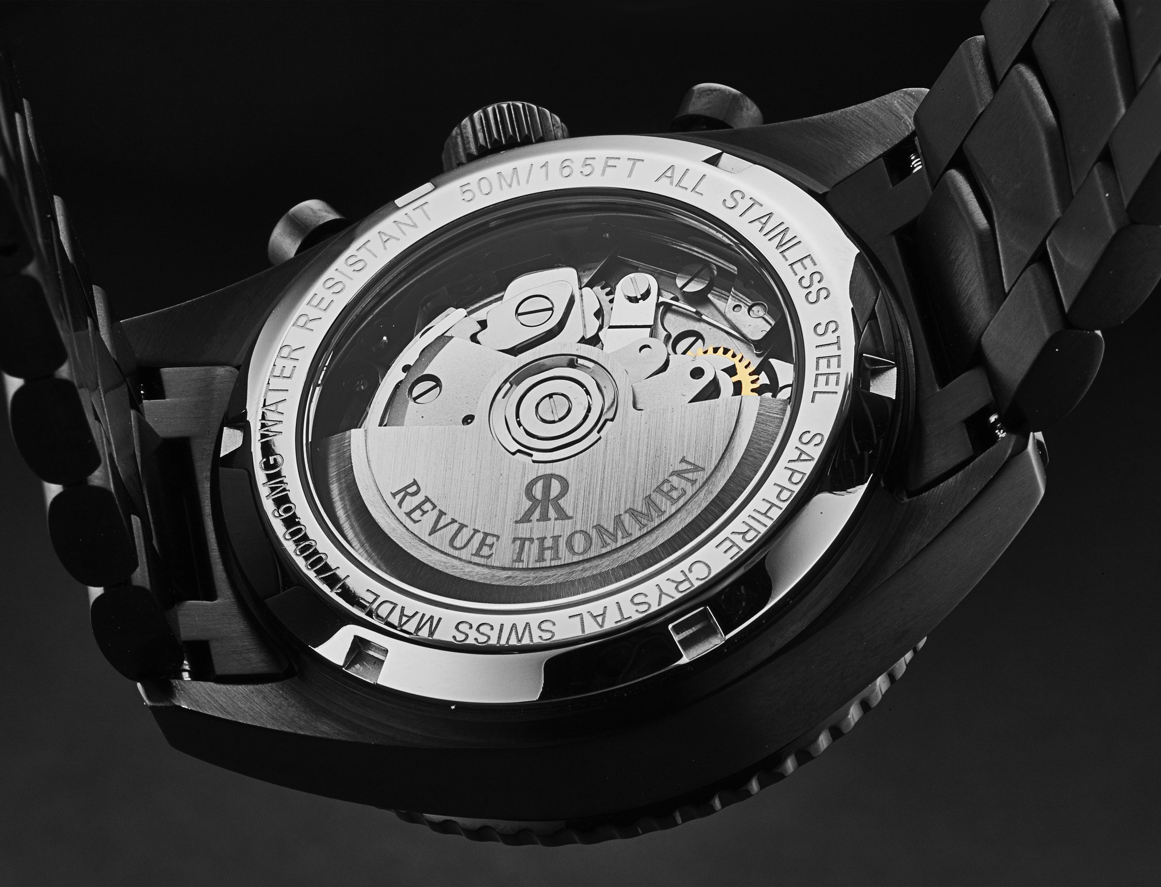Revue Thommen Men's 17000.6177 'Aviator' Black Dial Black Stainless Steel Chronograph Automatic Watch