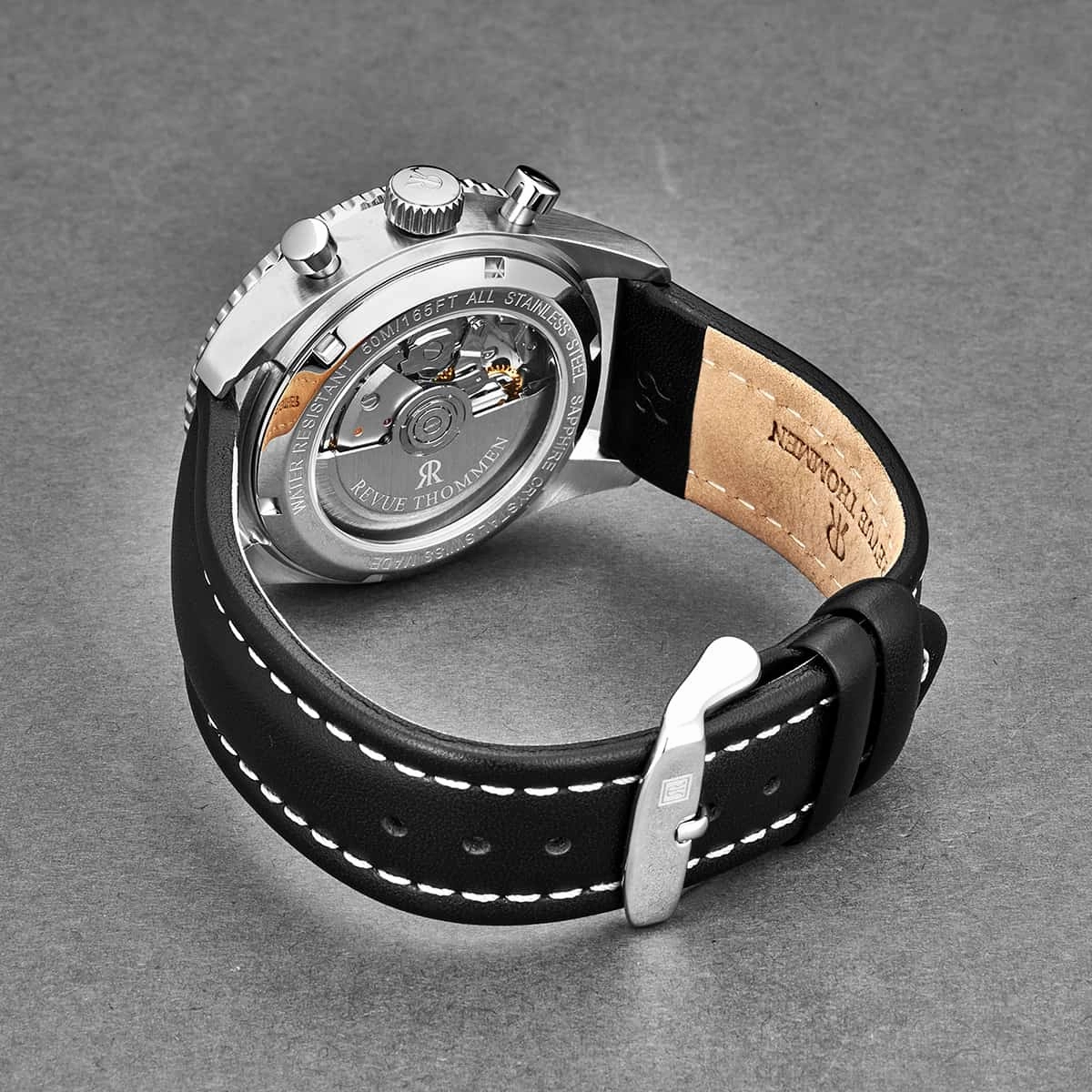 Revue Thommen Men's 17000.6532 'Aviator' Silver Dial Leather Strap Chronograph Automatic Watch