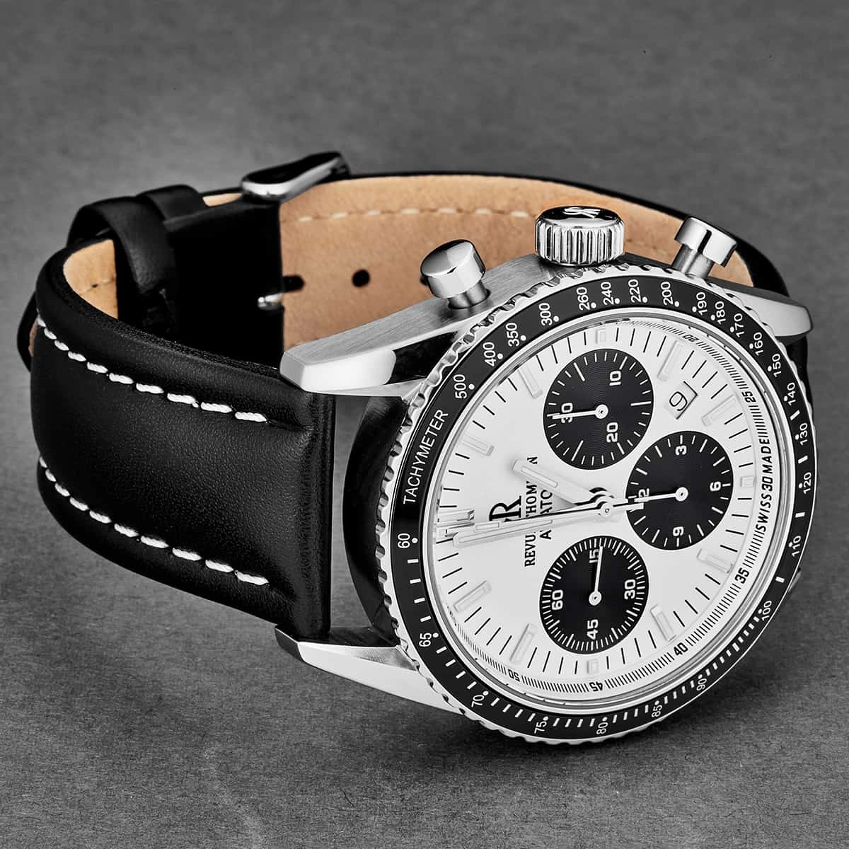 Revue Thommen Men's 17000.6532 'Aviator' Silver Dial Leather Strap Chronograph Automatic Watch