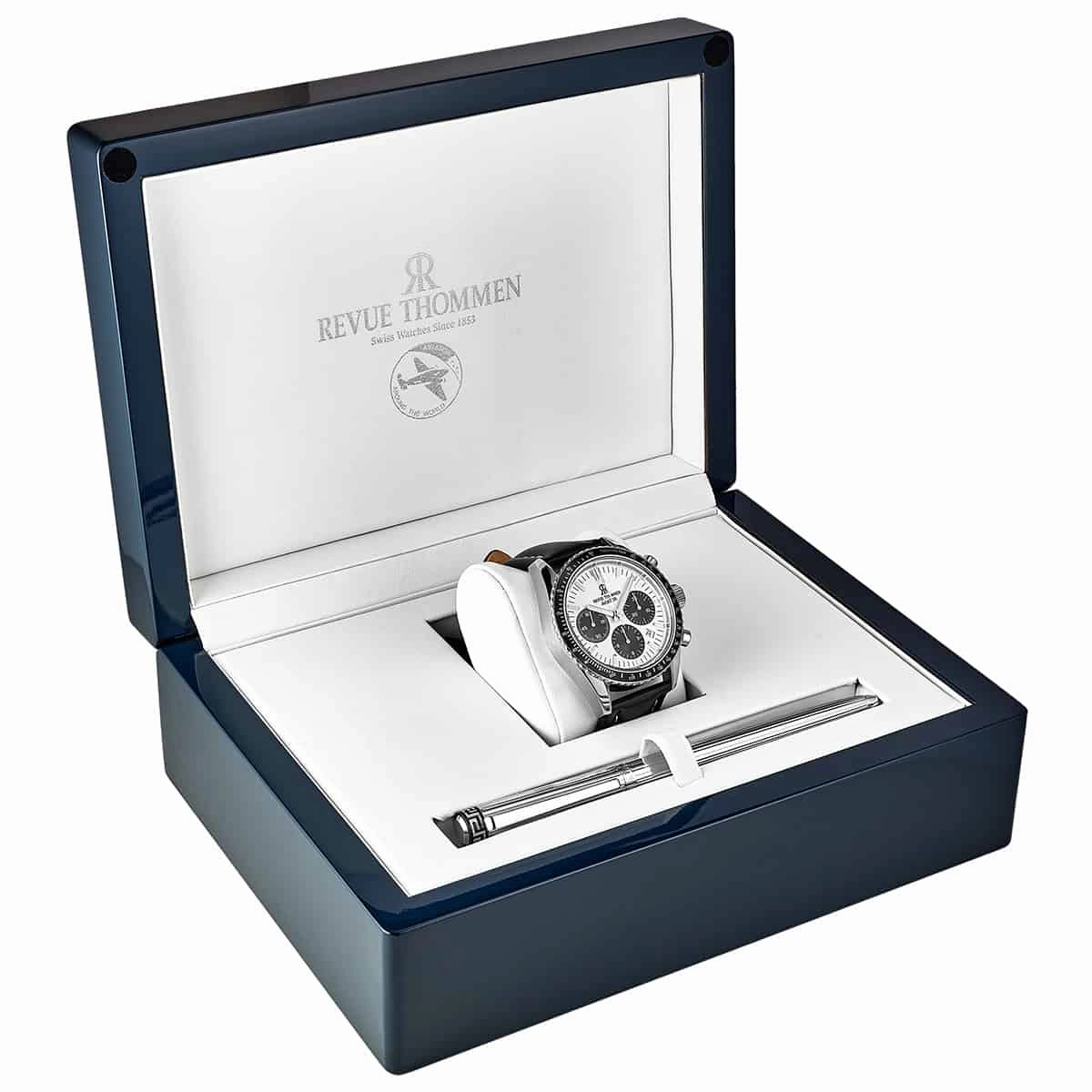 Revue Thommen Men's 17000.6532 'Aviator' Silver Dial Leather Strap Chronograph Automatic Watch