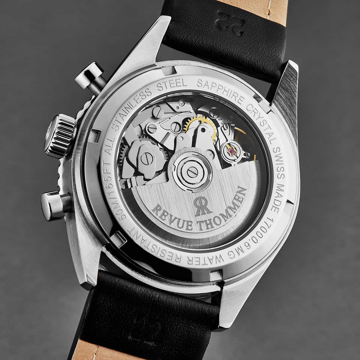 Revue Thommen Men's 17000.6532 'Aviator' Silver Dial Leather Strap Chronograph Automatic Watch
