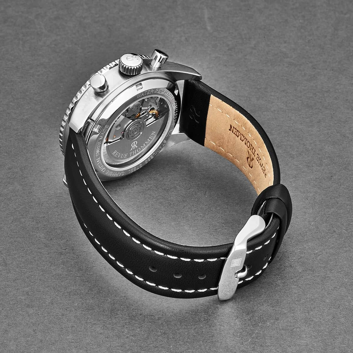 Revue Thommen Men's 17000.6534 'Aviator' Black Dial Leather Strap Chronograph Automatic Watch