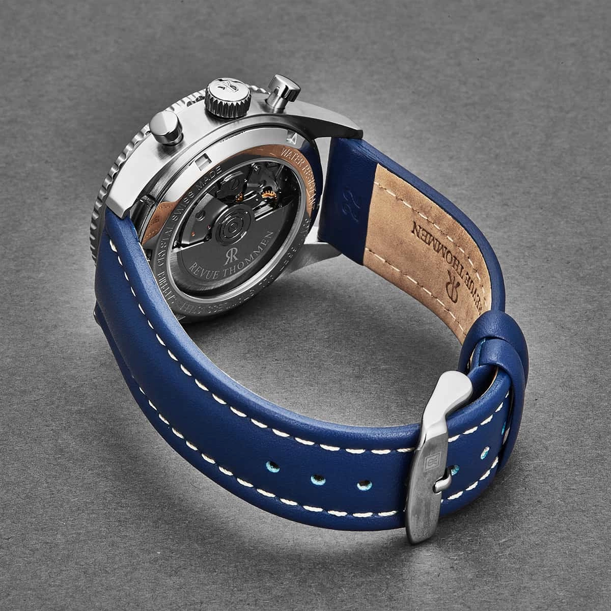 Revue Thommen Men's 17000.6535 'Aviator' Blue Dial Leather Strap Chronograph Automatic Watch