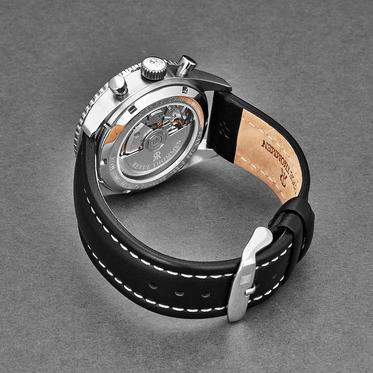 Revue Thommen Men's 17000.6537 'Aviator' Black Dial Leather Strap Chronograph Automatic Watch