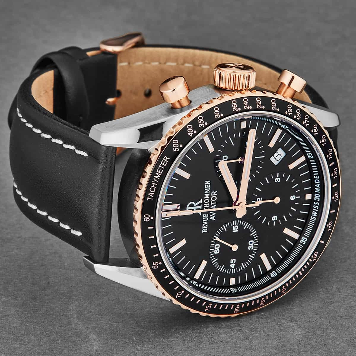Revue Thommen Men's 17000.6557 'Aviator' Black Dial Two-Tone Chronograph Automatic Watch