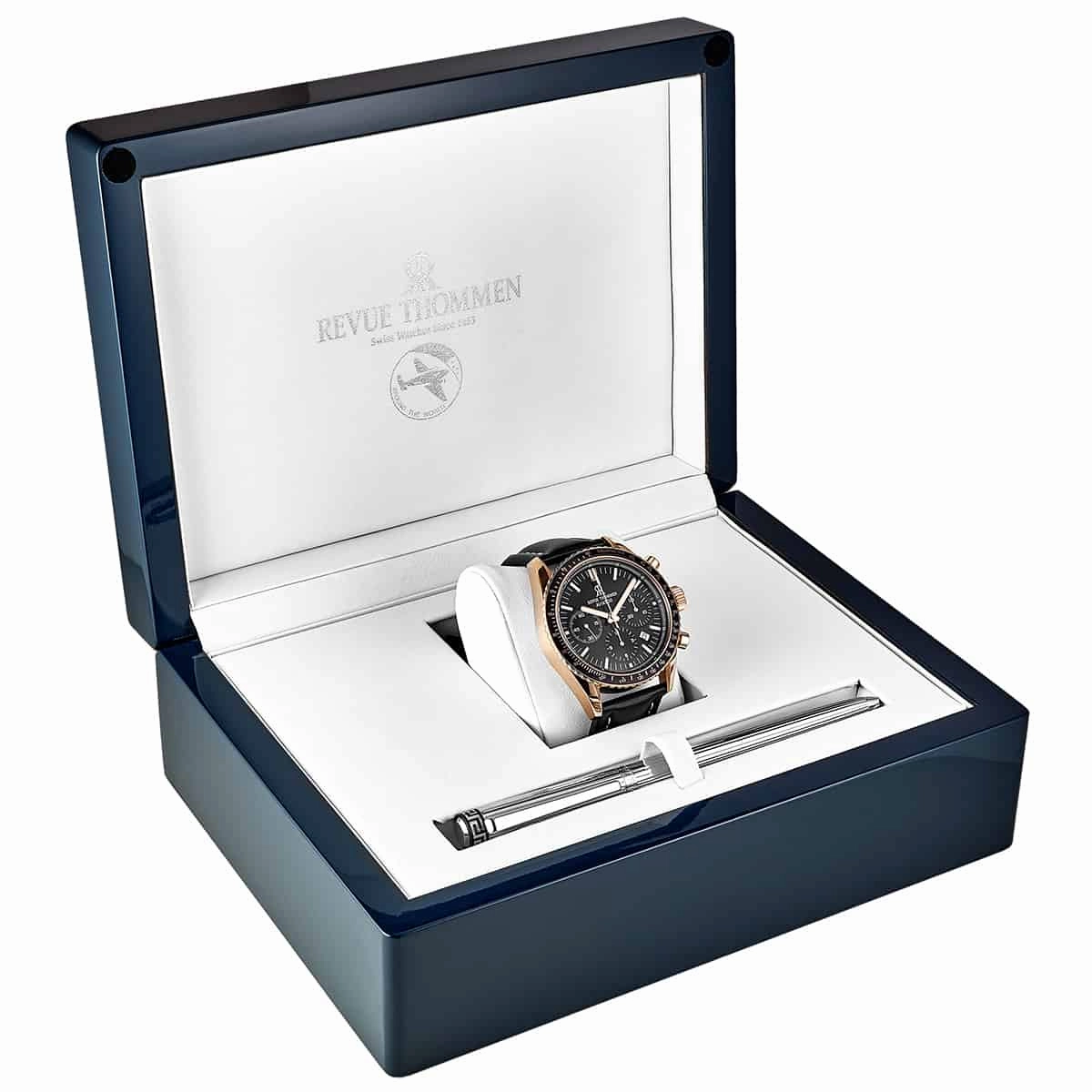 Revue Thommen Men's 17000.6567 'Aviator' Black Dial Rose-Tone Chronograph Automatic Watch