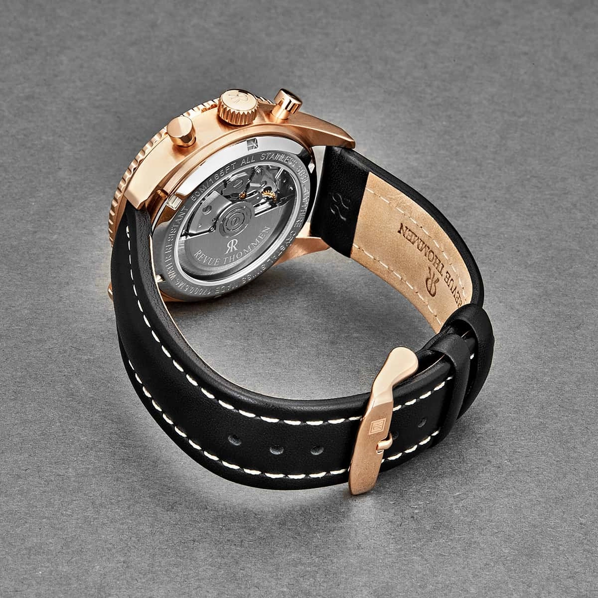 Revue Thommen Men's 17000.6567 'Aviator' Black Dial Rose-Tone Chronograph Automatic Watch