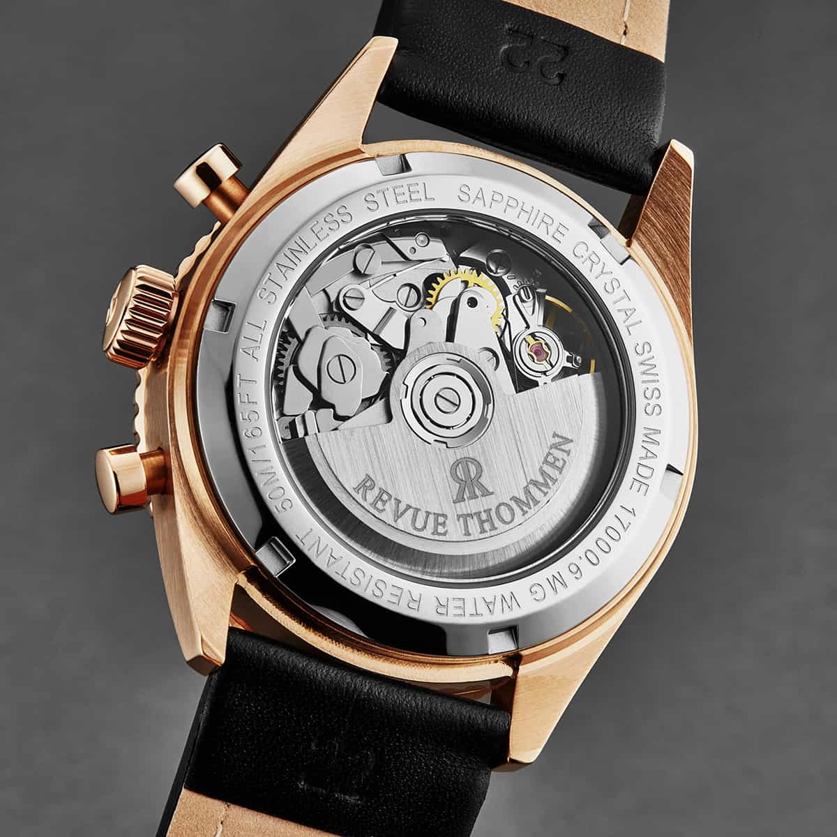 Revue Thommen Men's 17000.6567 'Aviator' Black Dial Rose-Tone Chronograph Automatic Watch