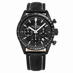 Revue Thommen Men's 17000.6577 'Aviator' All Black Dial Leather Strap Chronograph Automatic Watch
