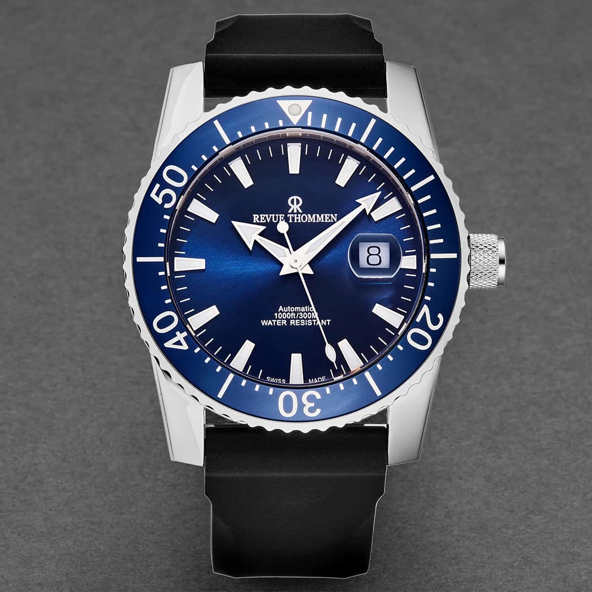 Revue Thommen Men's 17030.2535 'Diver' Blue Dial Rubber Strap Swiss Automatic Watch