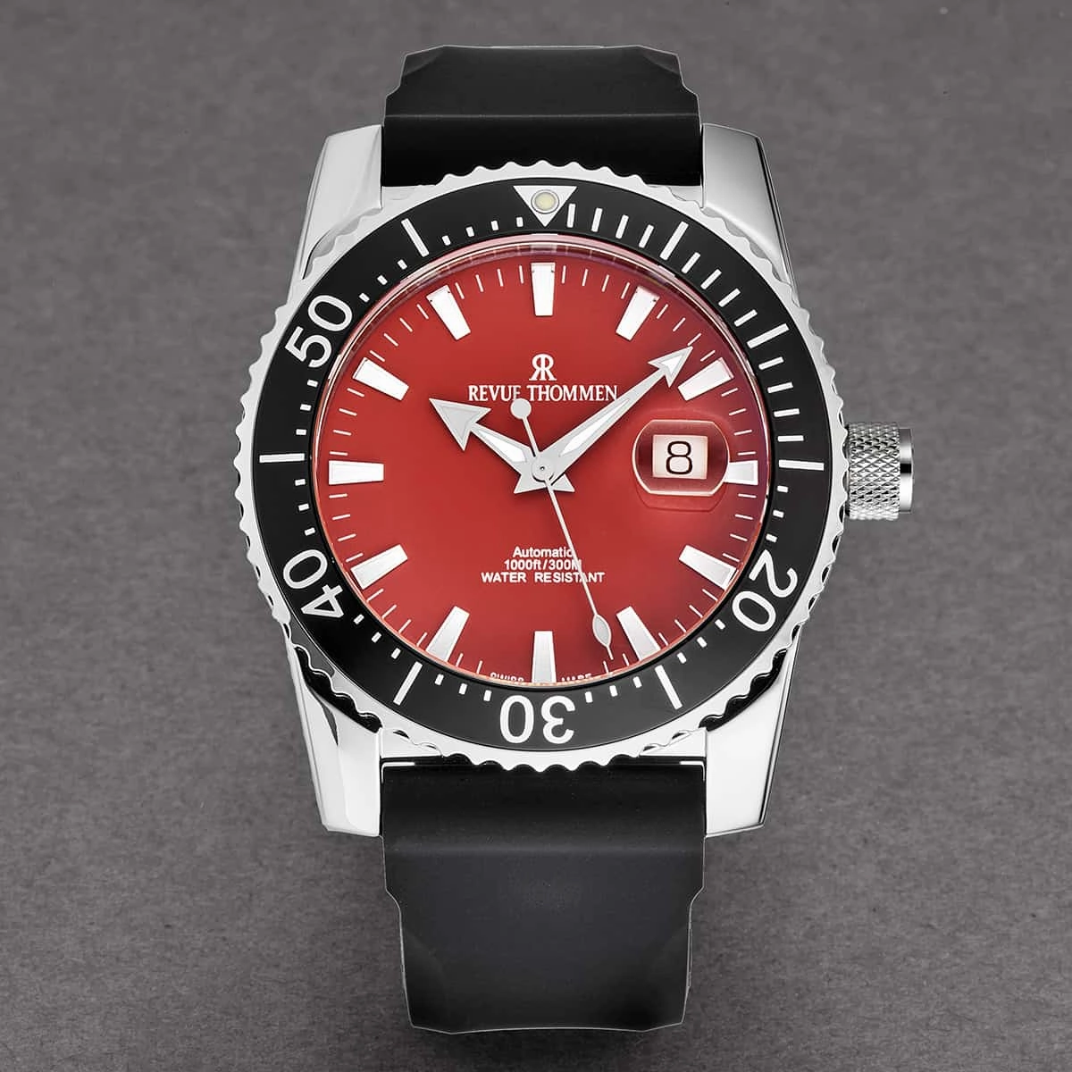 Revue Thommen Men's 17030.2536 'Diver' Red Dial Black Rubber Strap Swiss Automatic Watch