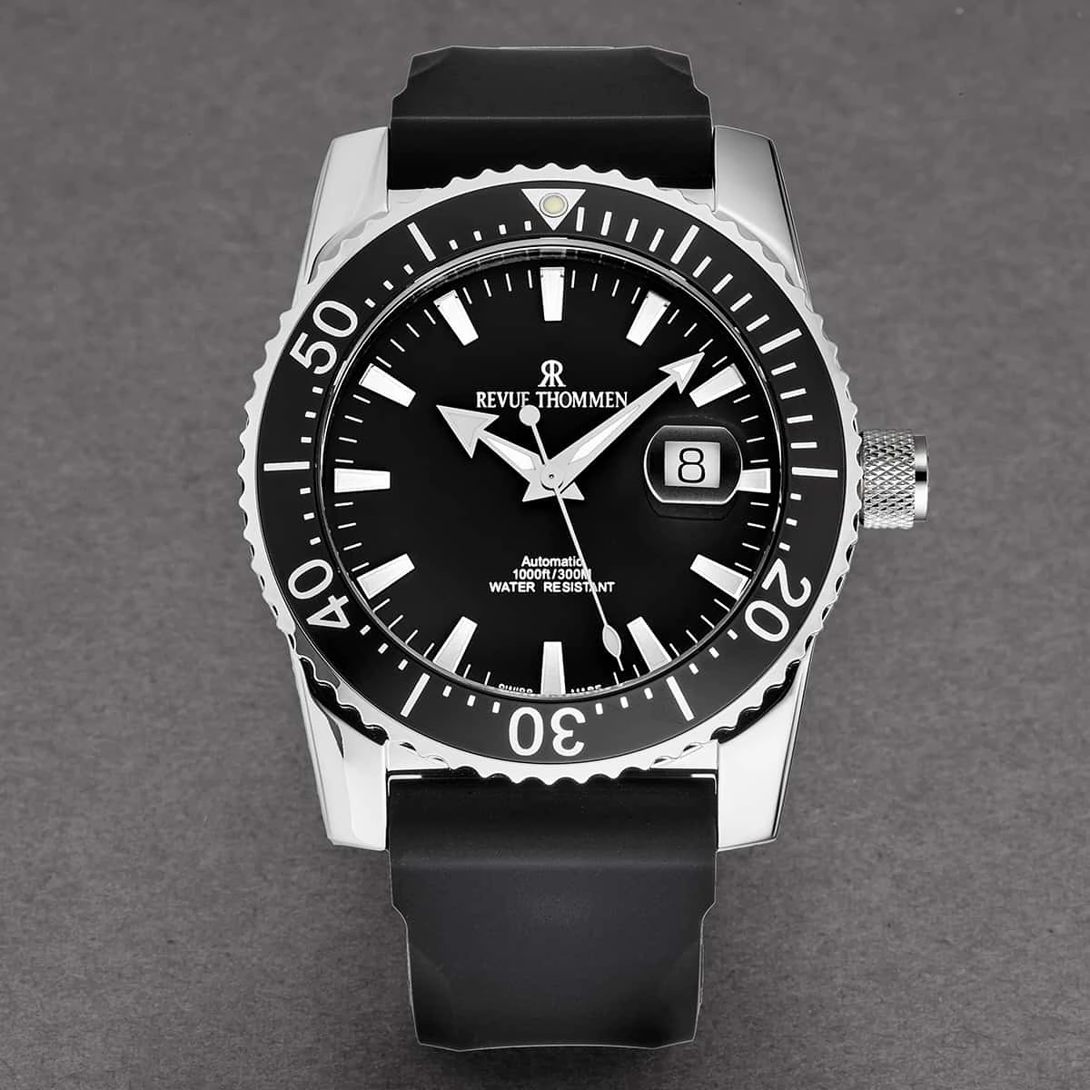 Revue Thommen Men's 17030.2537 'Diver' Black Dial Black Rubber Strap Swiss Automatic Watch