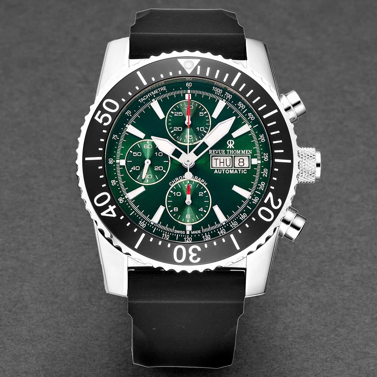 Revue Thommen Men's 17030.6522 'Air Speed' Green Dial Rubber Strap Chronograph Automatic Watch