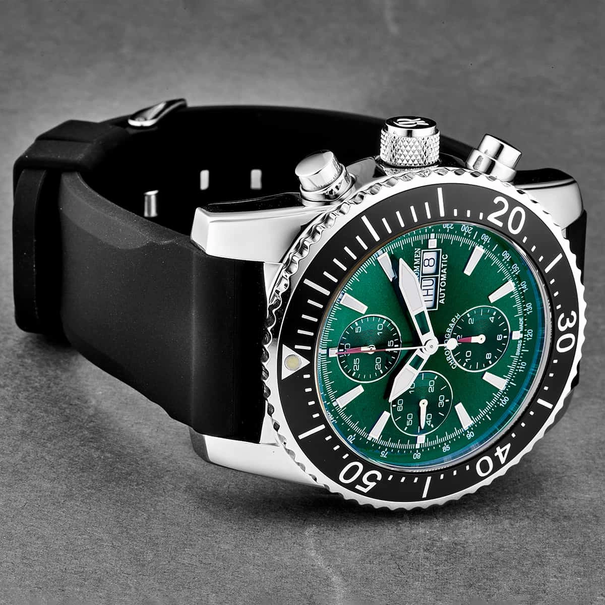 Revue Thommen Men's 17030.6522 'Air Speed' Green Dial Rubber Strap Chronograph Automatic Watch