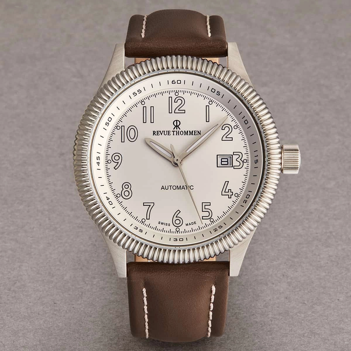 Revue Thommen Men's 17060.2523 'Pilot' Silver Dial Brown Leather Strap Automatic Watch