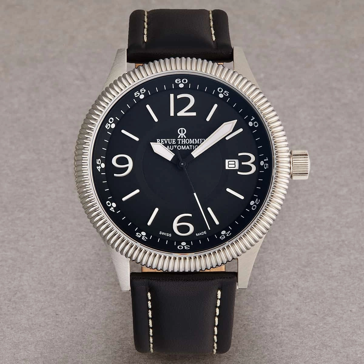 Revue Thommen Men's 17060.2527 'Pilot' Black Dial Black Leather Strap Automatic Watch