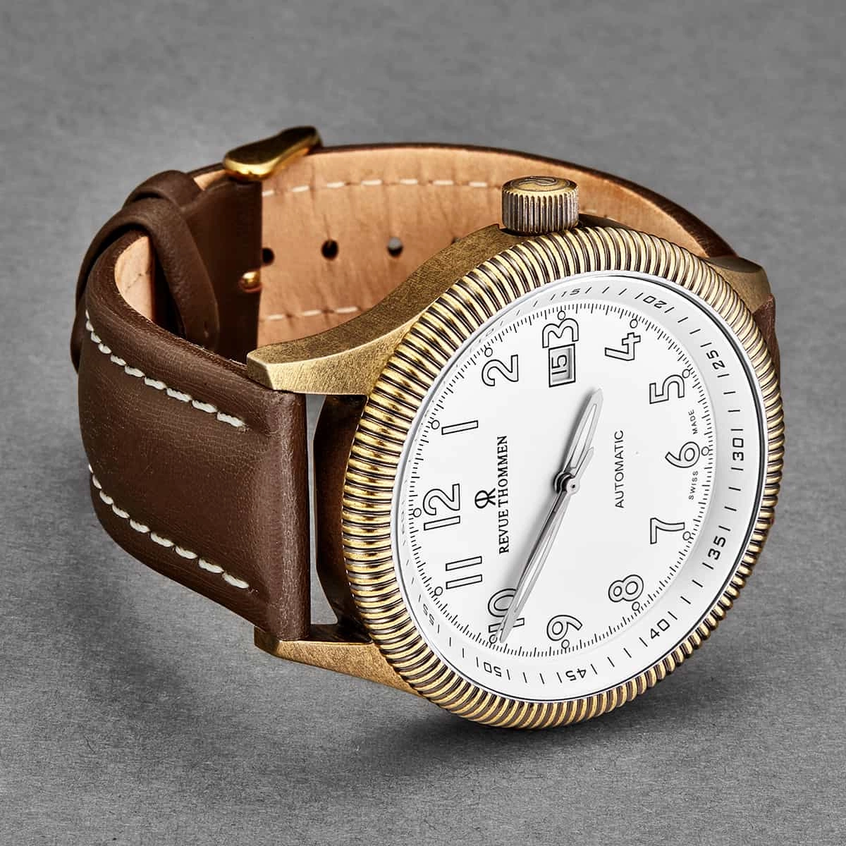 Revue Thommen Men's 17060.2583 'Airspeed Vintage' Silver Dial Brown Leather Strap Swiss Automatic Watch