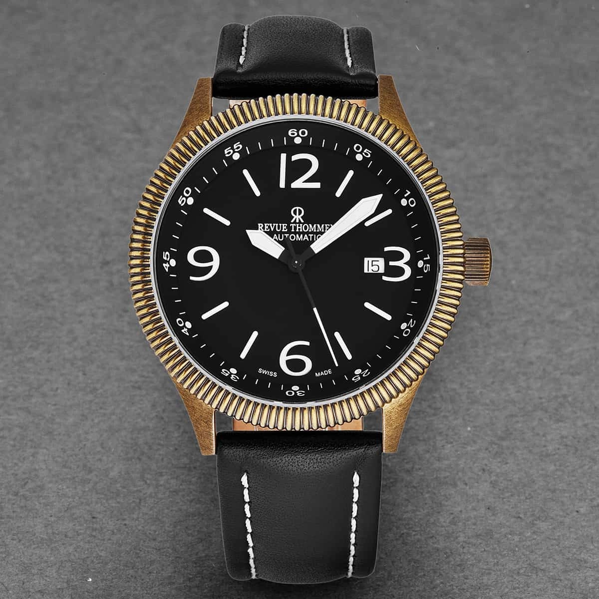 Revue Thommen Men's 17060.2587 'Airspeed Vintage' Black Dial Black Leather Strap Swiss Automatic Watch
