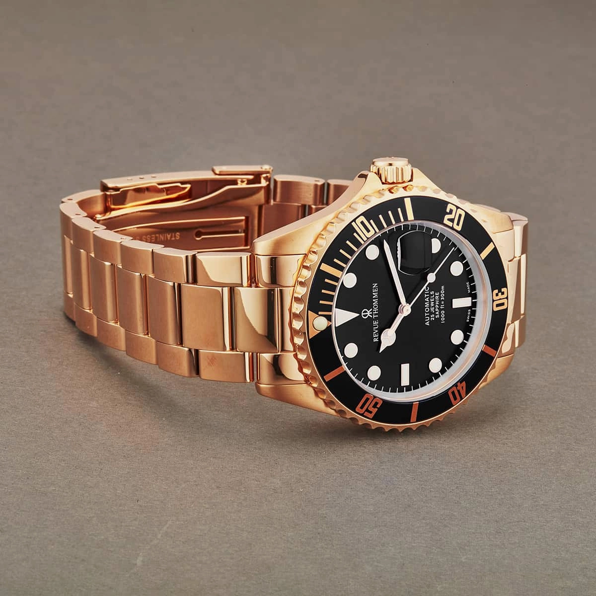 Revue Thommen Men's 17571.2167 'Diver' Black Dial Rose Goldtone Stainless Steel Automatic Swiss Made Watch