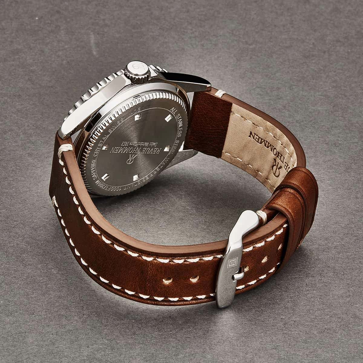 Revue Thommen Men's 17571.2536 'Diver' Black Dial Brown Suede Leather Strap Swiss Automatic Watch