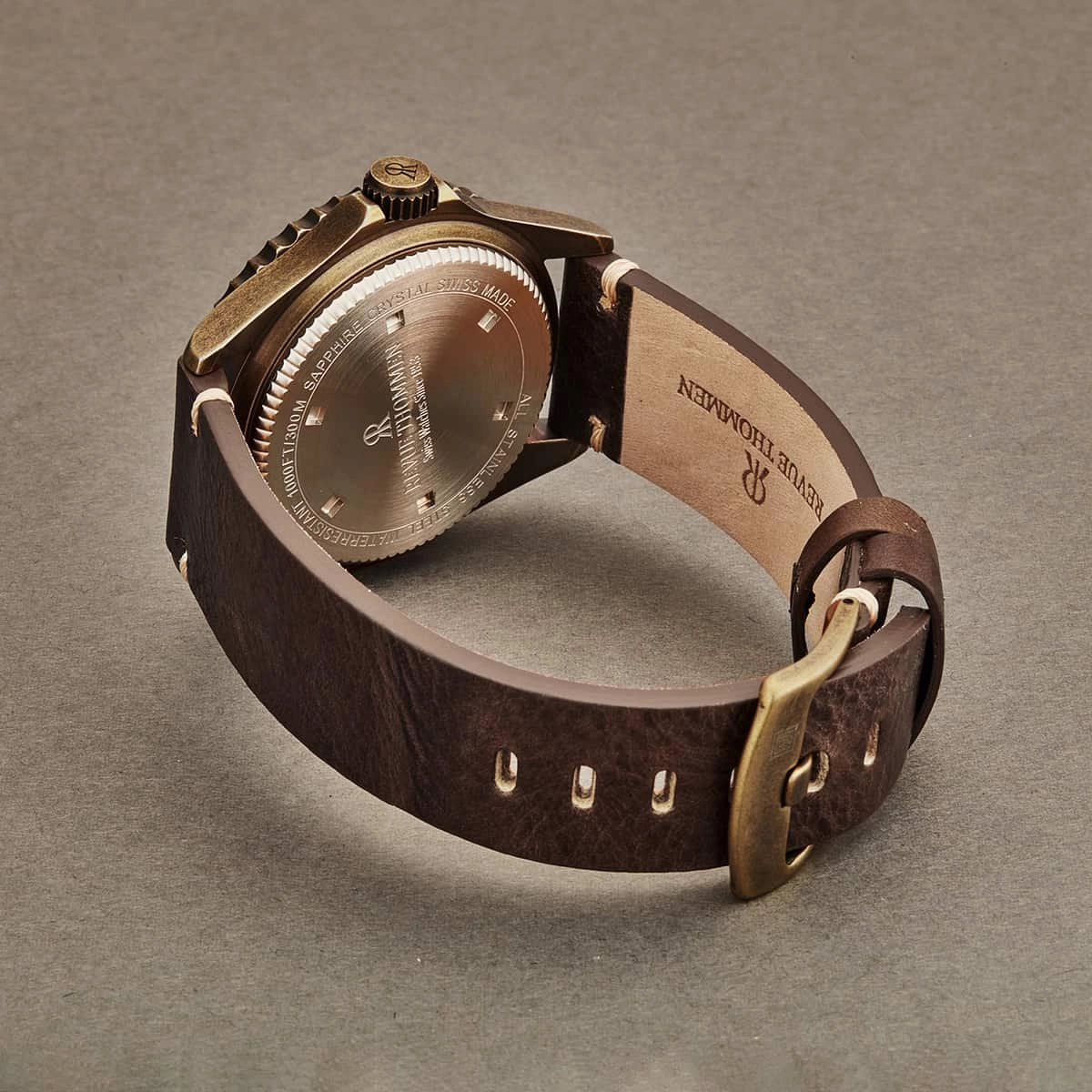 Revue Thommen Men's 17571.2584 'Diver' Green Dial Brown Leather Strap Gunmetal Automatic Watch
