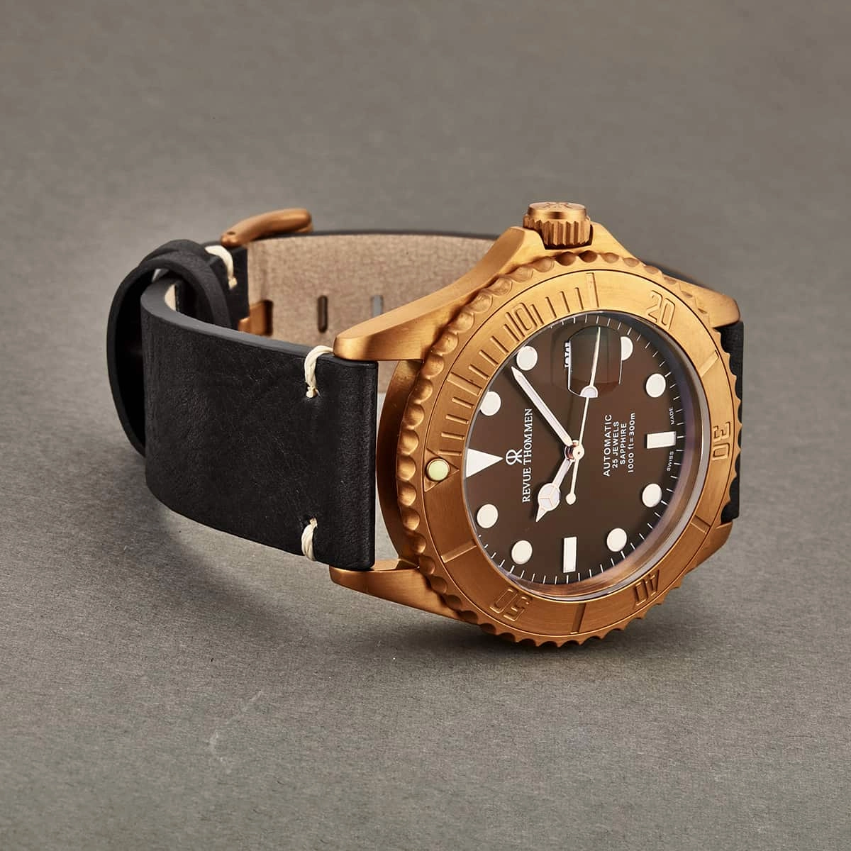 Revue Thommen Men's 17571.2593 'Diver' Brown Dial Black Leather Strap Date Automatic Watch