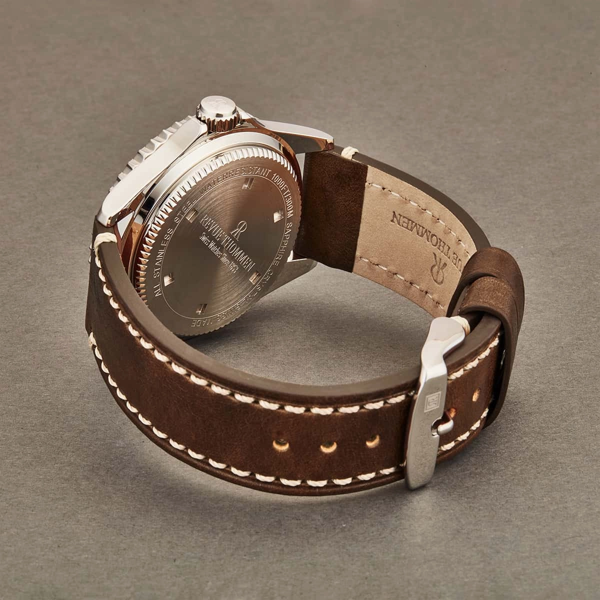 Revue Thommen's Men's 17571.2527 'Diver' Silver Dial Light Brown Leather Strap Swiss Automatic Watch