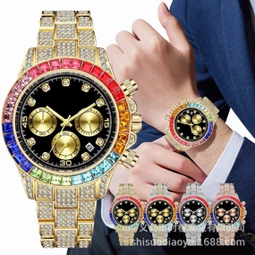 Rhinestone Roman Dial Men's Watch