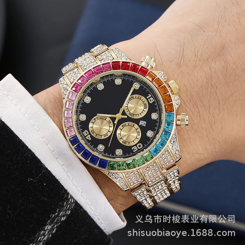 Rhinestone Roman Dial Men's Watch