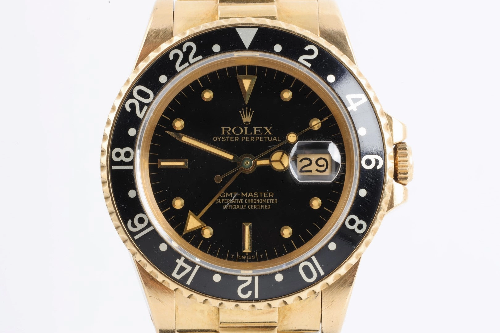 Rolex 16758 GMT-Master 18k Yellow Gold 40mm Watch (1984) Extremely Rare Patina