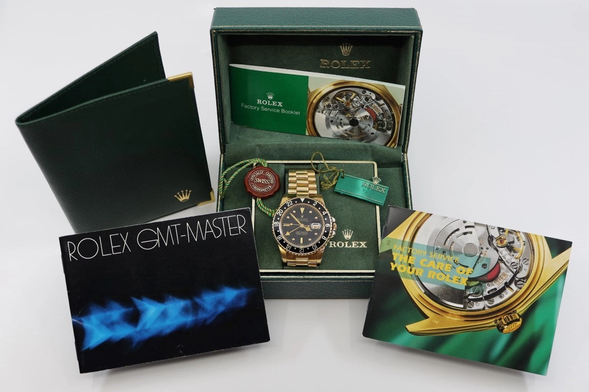 Rolex 16758 GMT-Master 18k Yellow Gold 40mm Watch (1984) Extremely Rare Patina