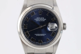 Rolex Datejust 16200 Stainless Steel Blue Roman Dial 36mm Watch (2004)