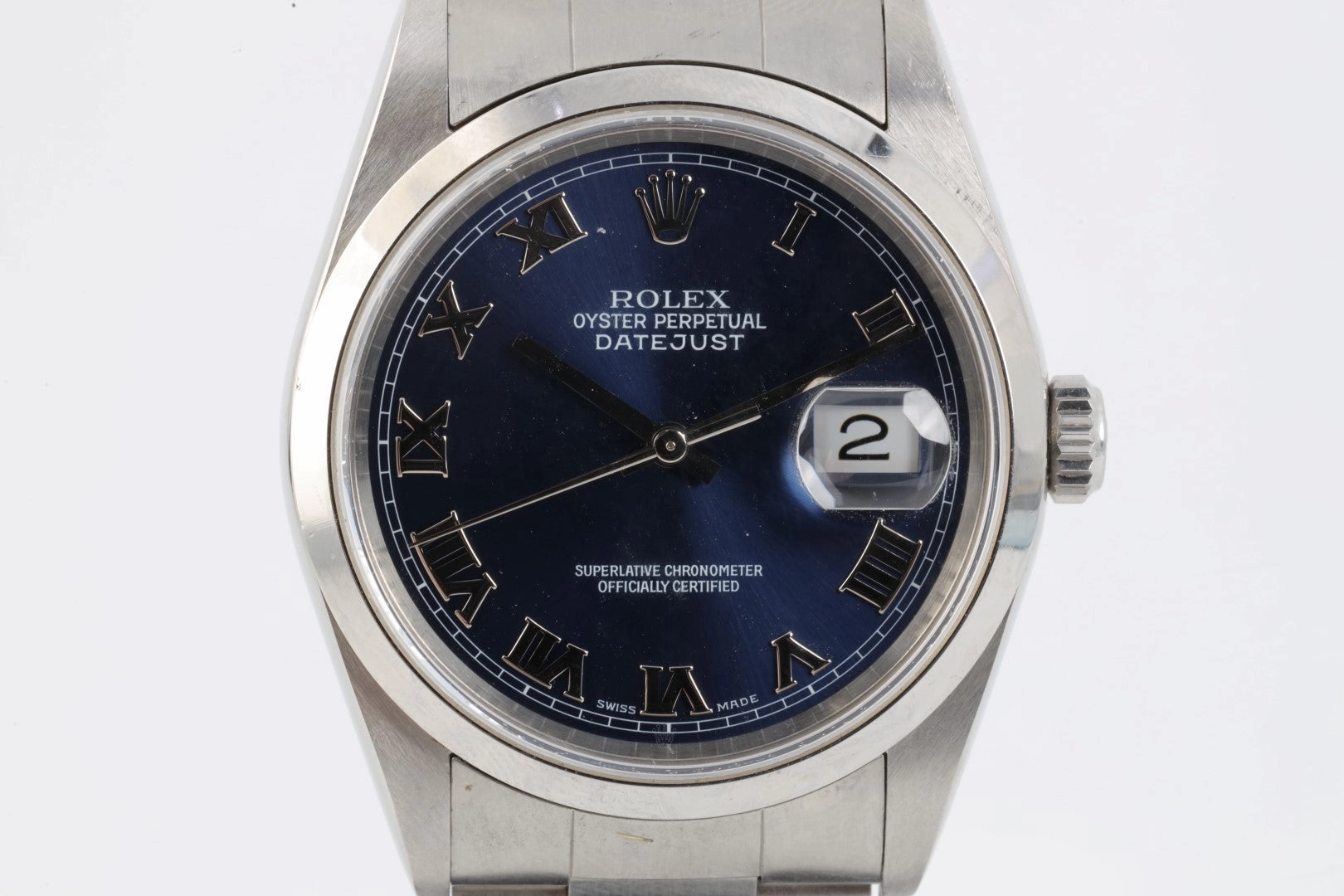 Rolex Datejust 16200 Stainless Steel Blue Roman Dial 36mm Watch (2004)