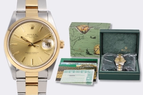 Rolex Oyster Perpetual Date 15203 Steel & 18k Yellow Gold 34mm Watch UNPOLISHED