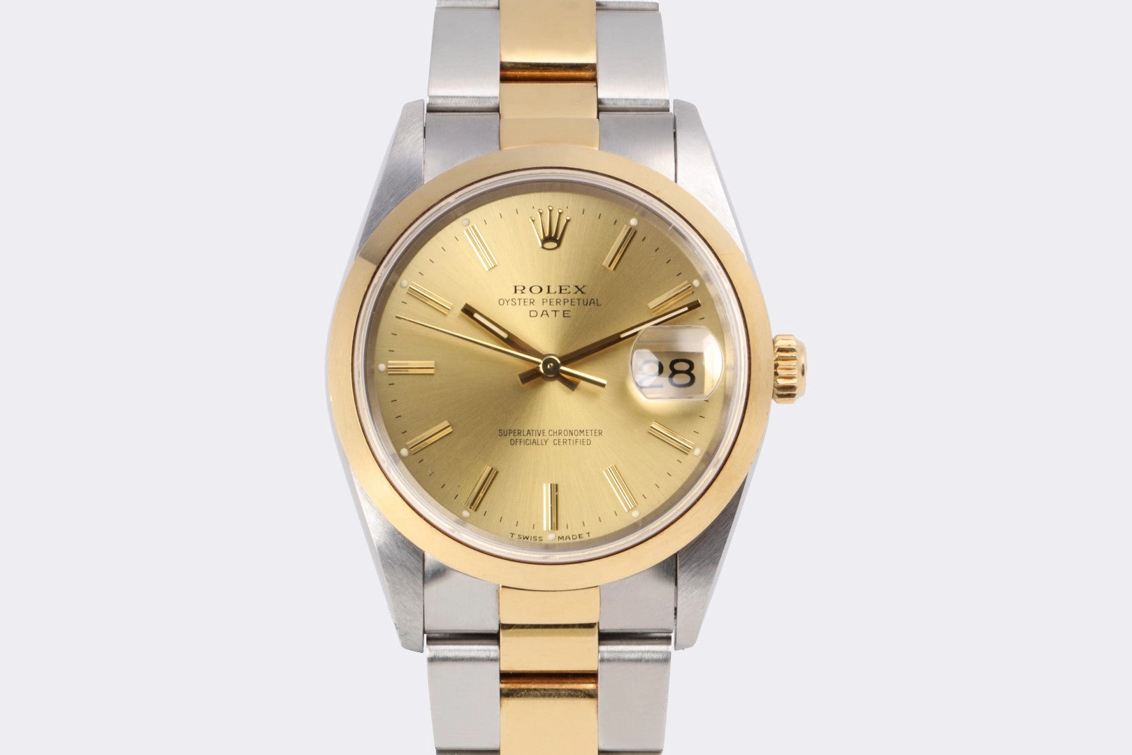 Rolex Oyster Perpetual Date 15203 Steel & 18k Yellow Gold 34mm Watch UNPOLISHED