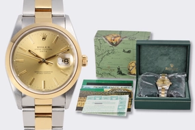 Rolex Oyster Perpetual Date 15203 Steel & 18k Yellow Gold 34mm Watch UNPOLISHED