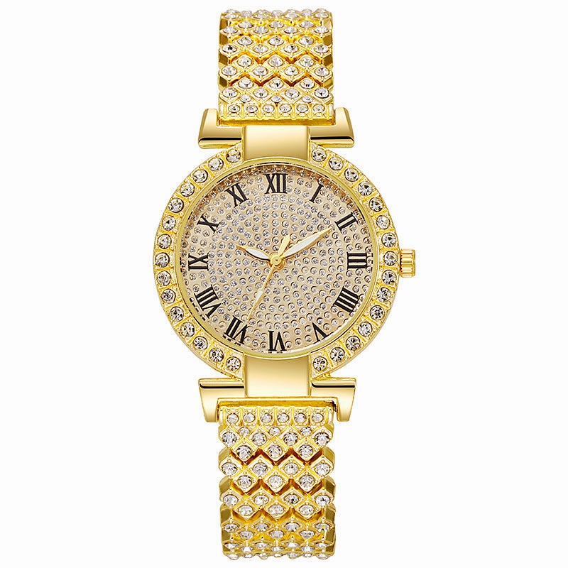 Roman scale diamond-encrusted women's quartz watch