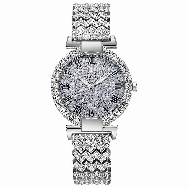 Roman scale diamond-encrusted women's quartz watch